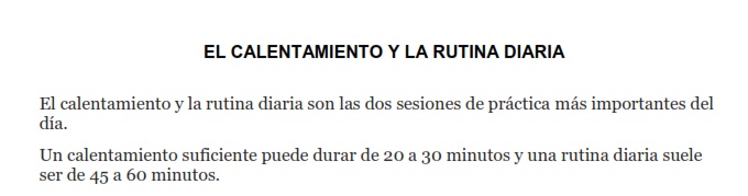 EL CALENTAMIENTO Y LA RUTINA DIARIA