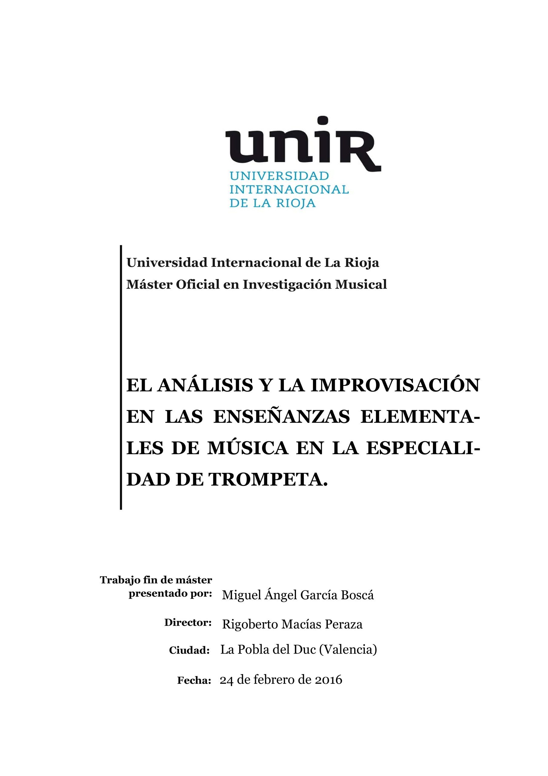 EL ANÁLISIS Y LA IMPROVISACIÓN EN LAS ENSEÑANZAS ELEMENTALES DE MÚSICA EN LA ESPECIALIDAD DE TROMPETA.
